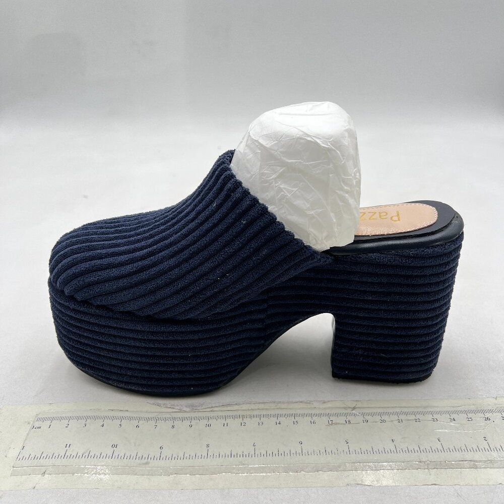 Pazzion Dark Blue Platform Rounded Toe Mules Clogs Slip On Chunky Heel Shoe - Picture 2 of 8